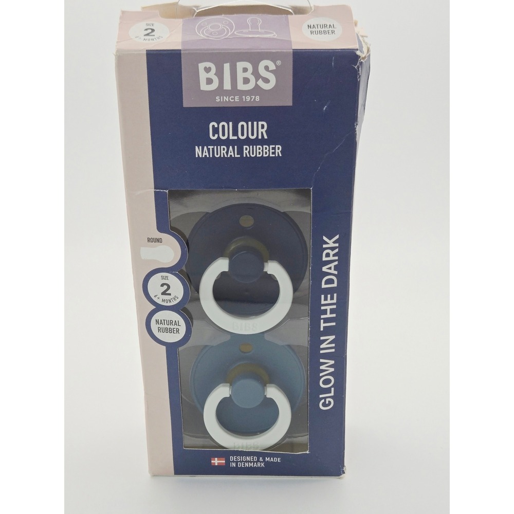BIBS Colour Pacifier 2 Pack Size 2 Glow In The Dark Natural Rubber NEW